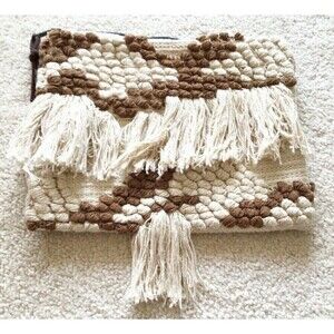 Boho Hippie Festival Fringe Clutch Handbag Hipster Grunge Brown Stitch Western